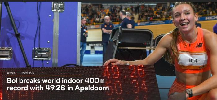49.26秒！荷兰名将博尔打破女子室内400米世界纪录